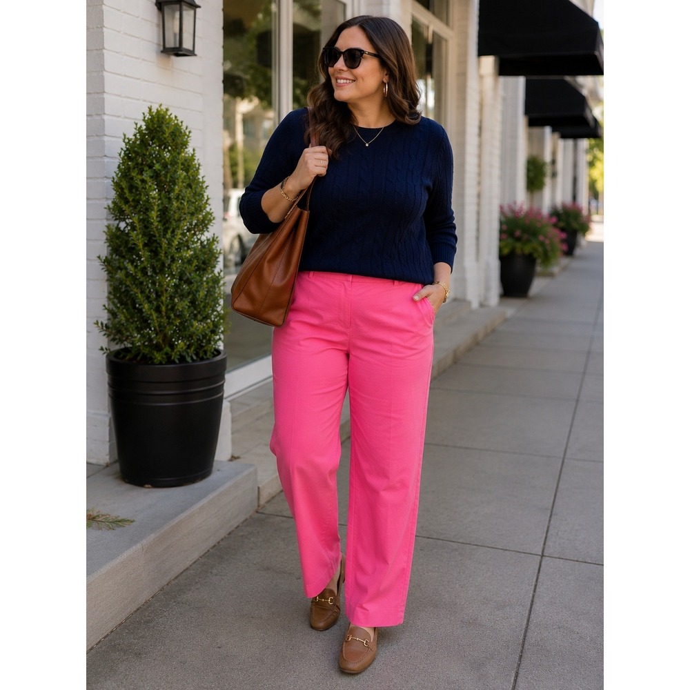 J.Crew Pink Cropped Wide Leg Chino Pants Size 14 Preppy Coastal Stretch Cotton